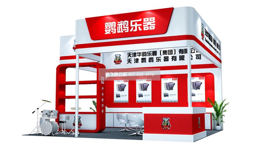 乐器展天津鹦鹉乐器36平小面积展台设计效果图